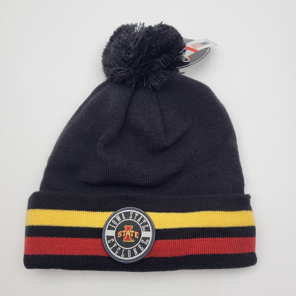 Iowa State Cyclones Captivating Cuffed Pom Stocking Hat Beanie Black Patch
